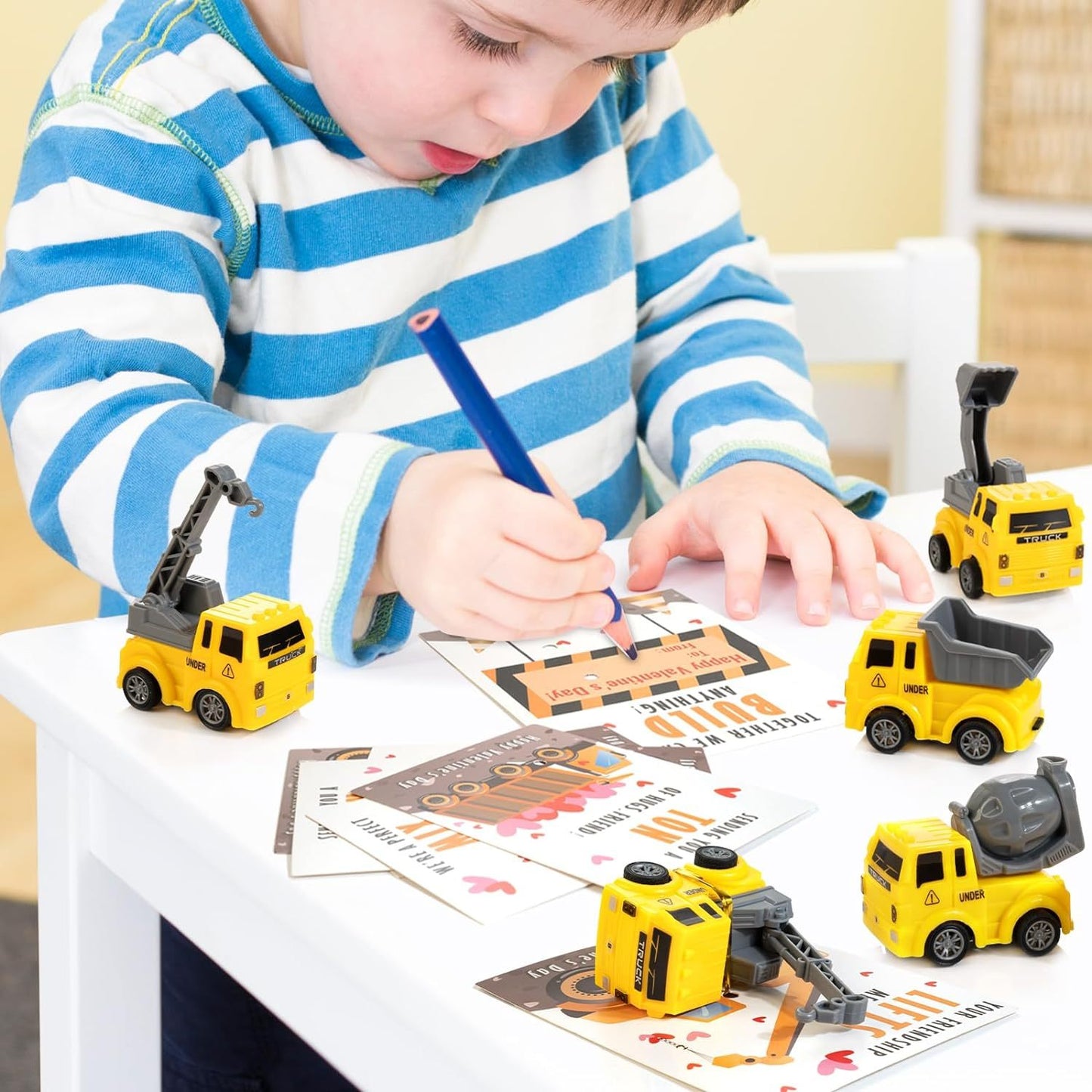 24PCs Construction Vehicles Toys Card-Exchange Valentines Day gift