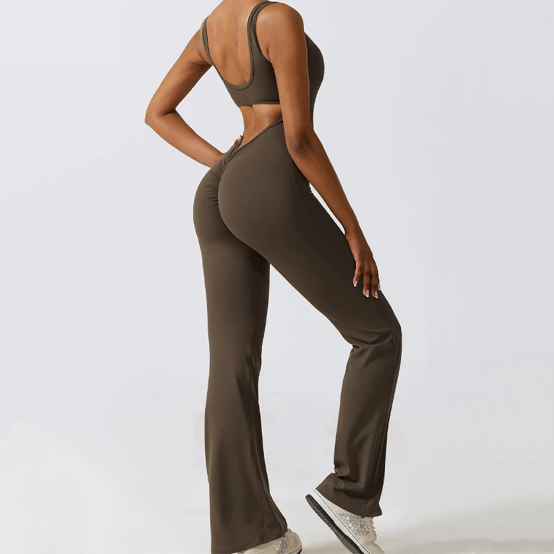 Tight One-piece Yoga Wear V-Back Jumpsuit