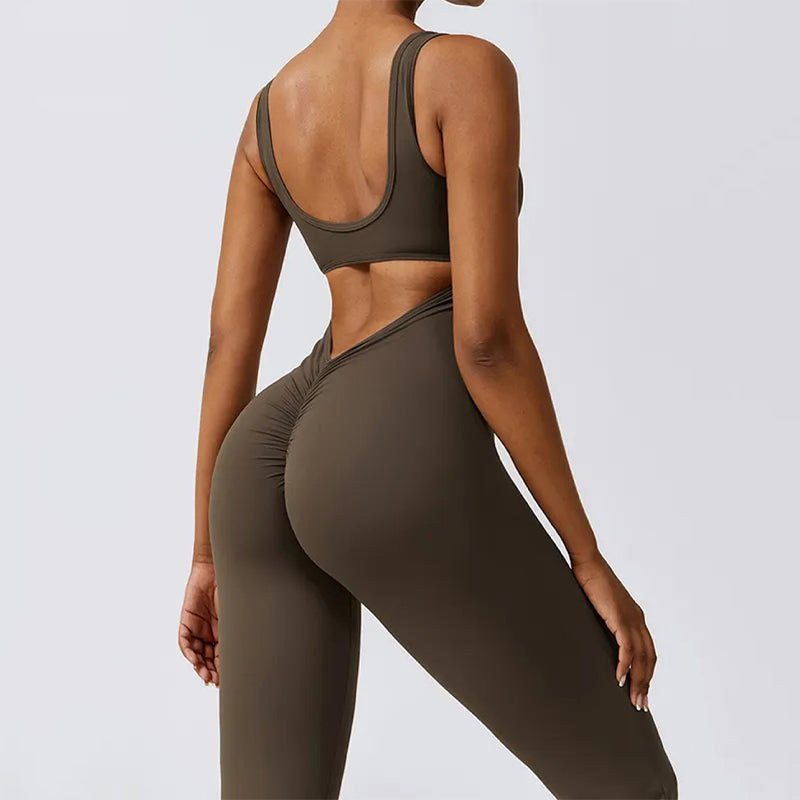 Tight One-piece Yoga Wear V-Back Jumpsuit